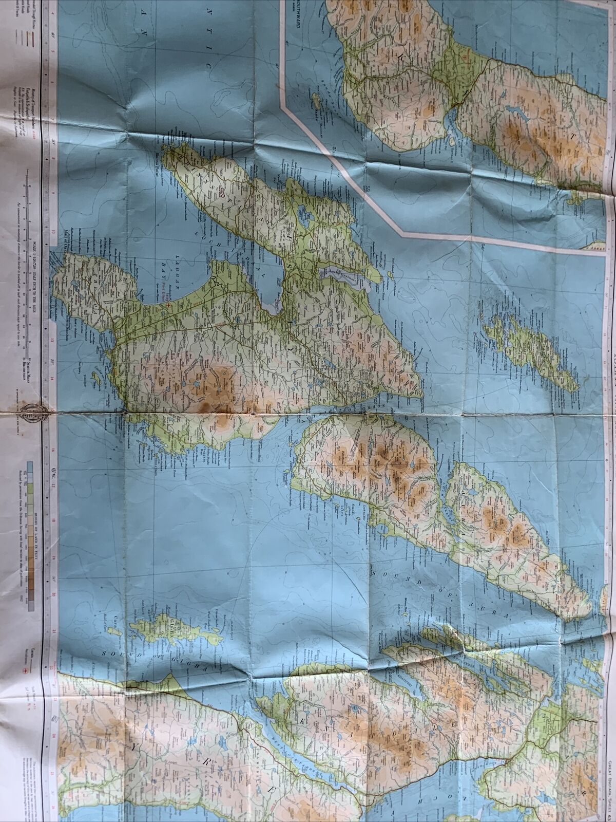 ISLAY & KINTYRE Scotland Bartholomew - Half Inch Cloth Map 1962 No 43 Gigha