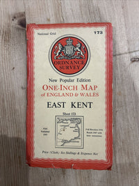 EAST KENT Ordnance Survey Cloth One Inch Map 1945 Sixth Edition Sheet 173 Deal