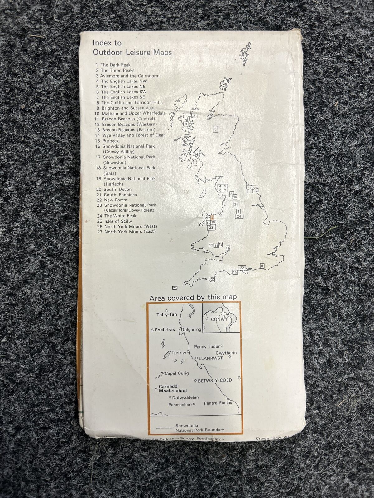 SNOWDONIA NATIONAL PARK Conwy Valley - Ordnance Survey Outdoor Leisure Map 1977