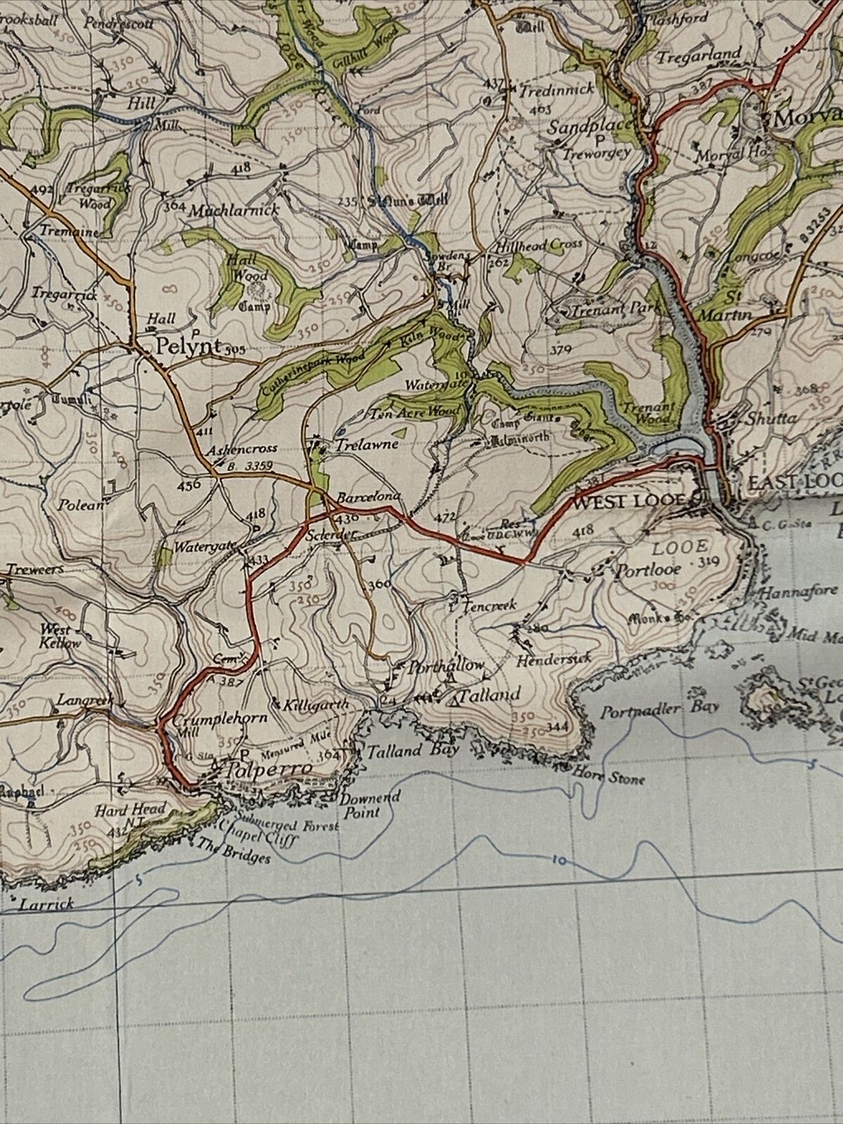 BODMIN & LAUNCESTON Ordnance Survey CLOTH Map 1946 Sixth Series Sheet 186 Morval