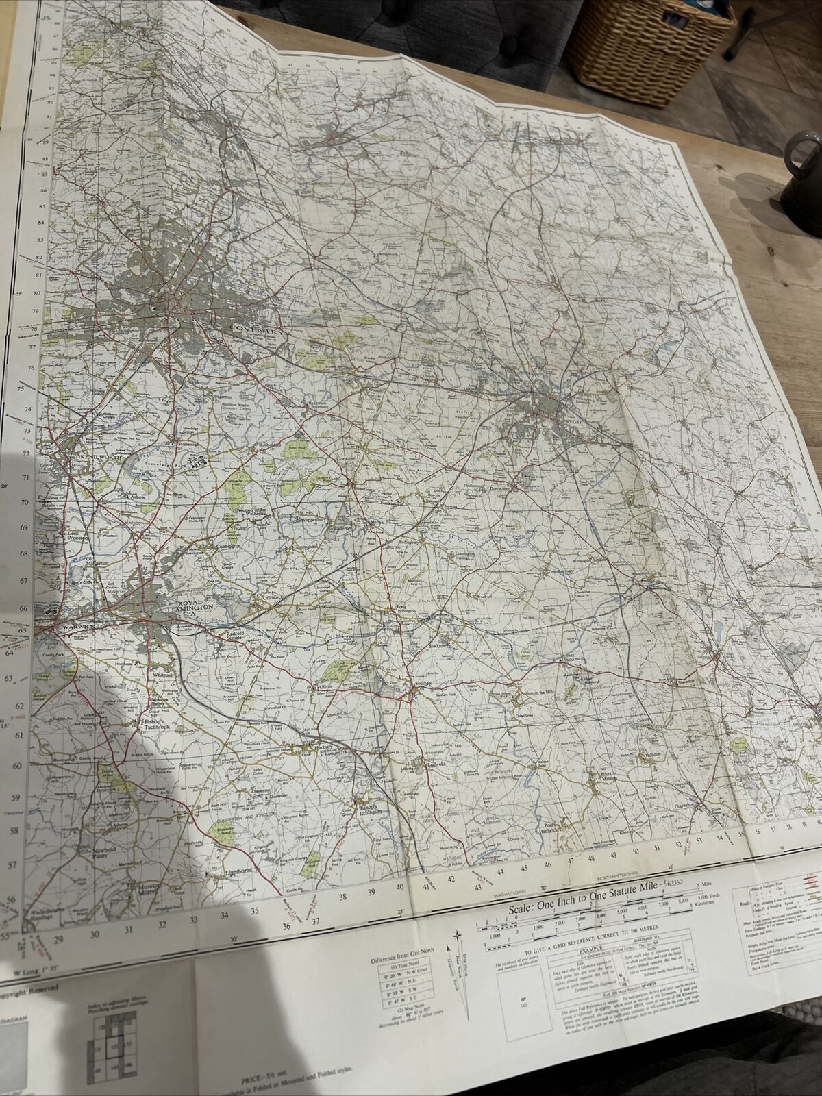 COVENTRY & RUGBY Ordnance Survey Seventh Series CLOTH One inch 1954 Sheet 132