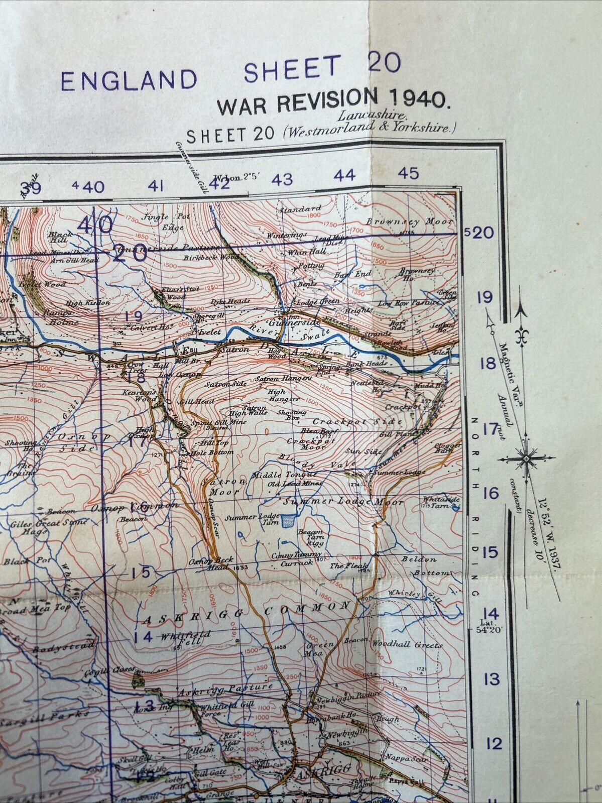 KIRKBY LONSDALE & HAWES Ordnance Survey Sh  20 1 Inch 1940 War Revision No Cover