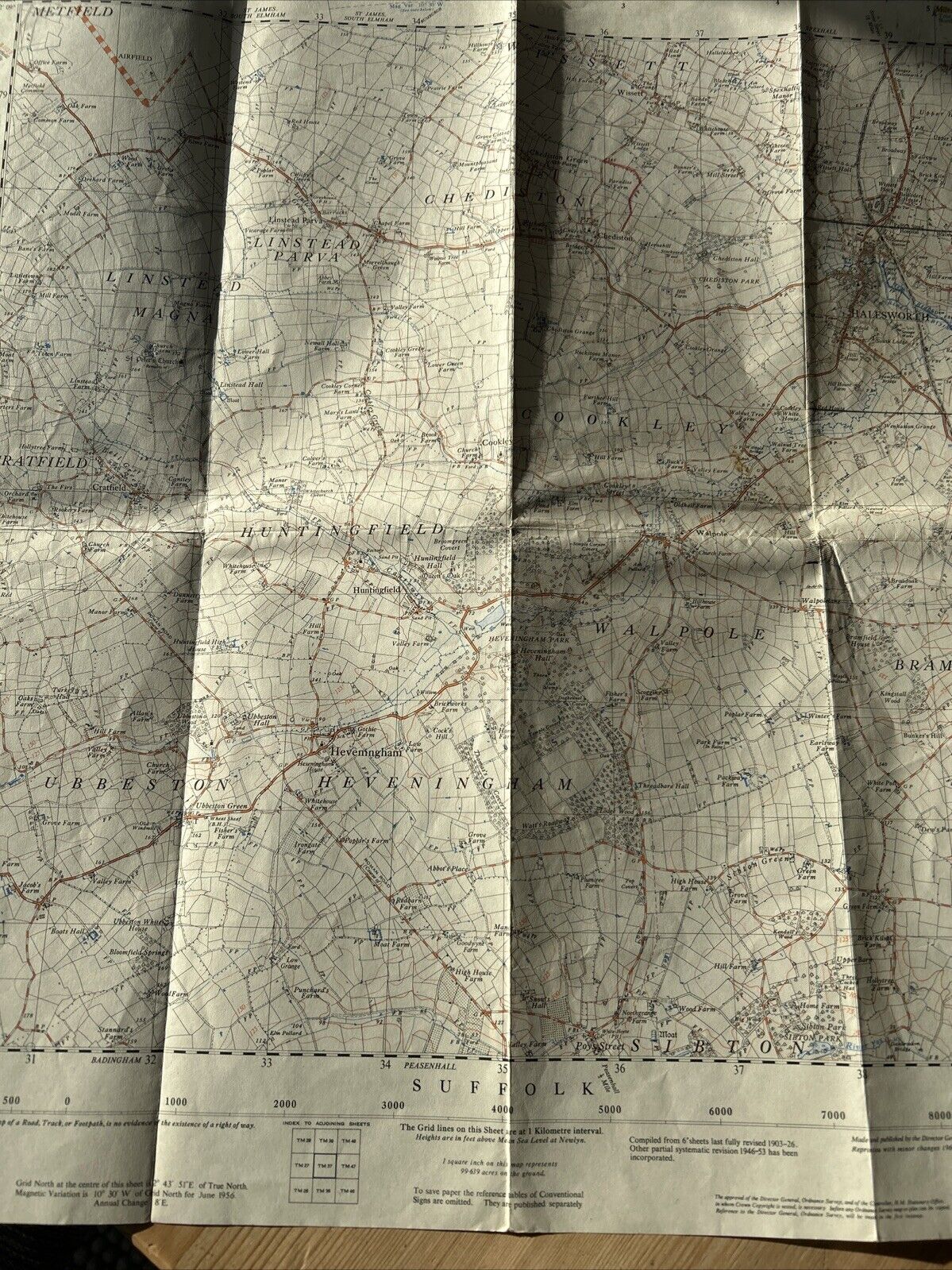 HALESWORTH Ordnance Survey First Series Sheet TM37 1:25,000 1956 Linstead Parva