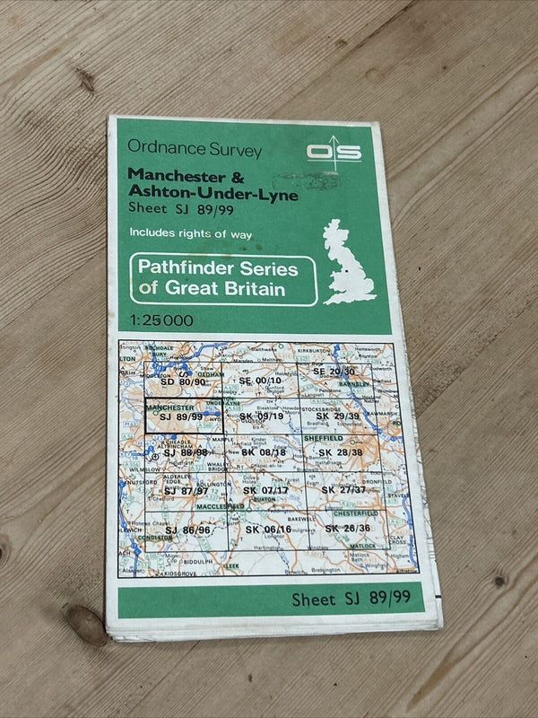 MANCHESTER & ASHTON UNDER LYNE Pathfinder Ordnance Survey SJ89/99 1:25000 1982