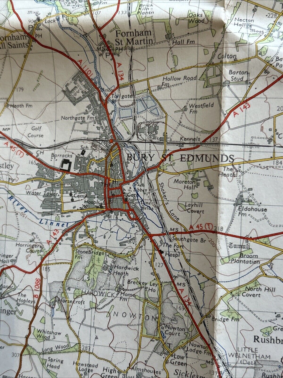 BURY ST EDMUNDS Ordnance Survey Seventh Series One Inch Sheet 136 1954 Thetford