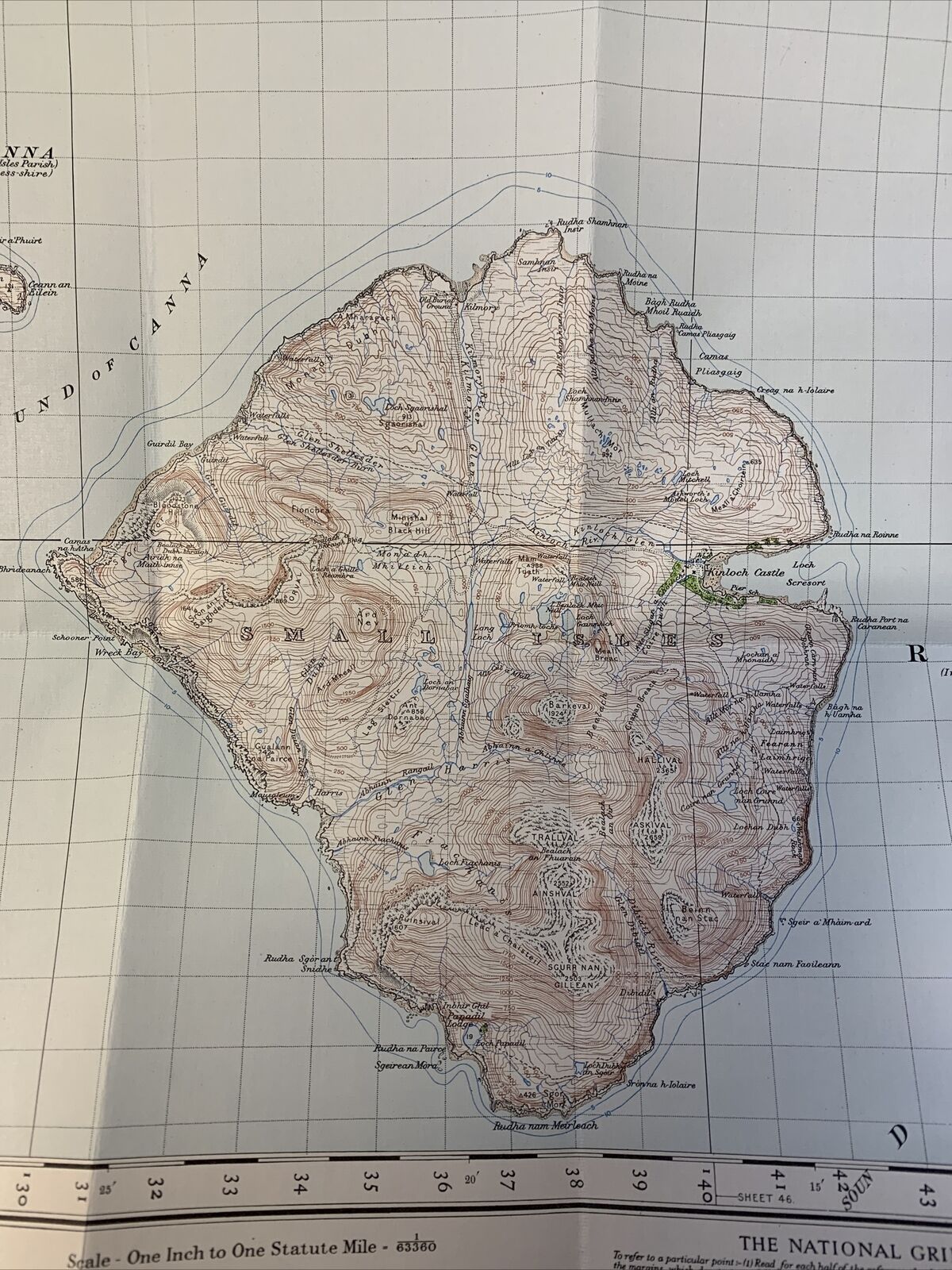 THE CUILLINS RHUM & CANNA Cloth Ordnance Survey 1 Inch map Scotland No 34 1947
