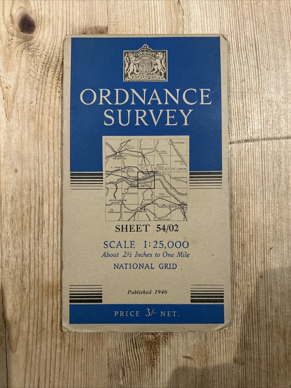 KINGSTON UPON HULL Ordnance Survey CLOTH Sheet 54/02 1:25000 1946 National Grid