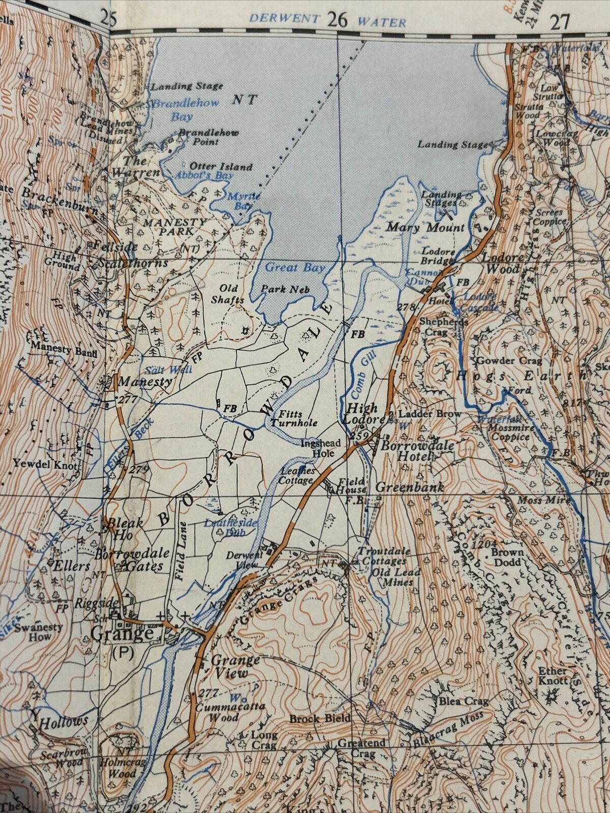 BORROWDALE Ordnance Survey Sheet NY21 1:25000 1956 Grange Lake District