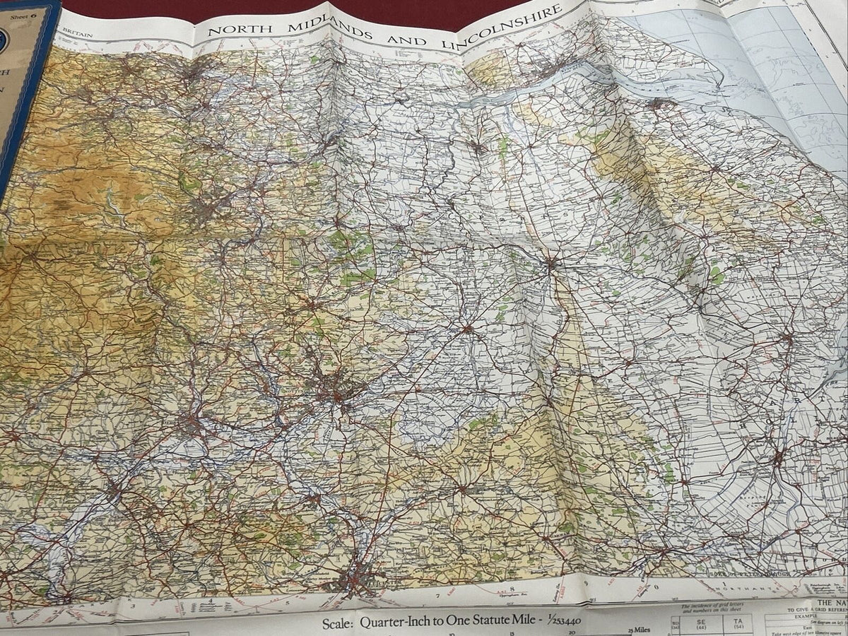 NORTH MIDLANDS & LINCS Ordnance Survey Paper Sht. 6 Quarter Inch Map 4th Ed 1946