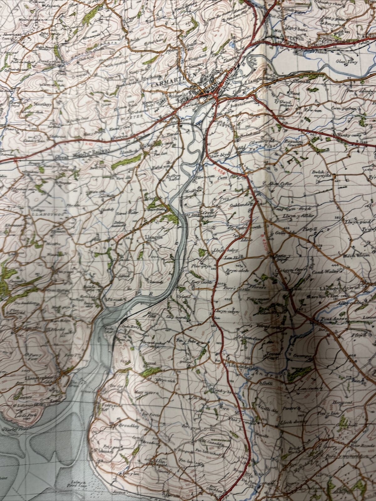 CARMARTHEN & TENBY Ordnance Survey Cloth 6th Series 1-inch 1946 Sheet 152