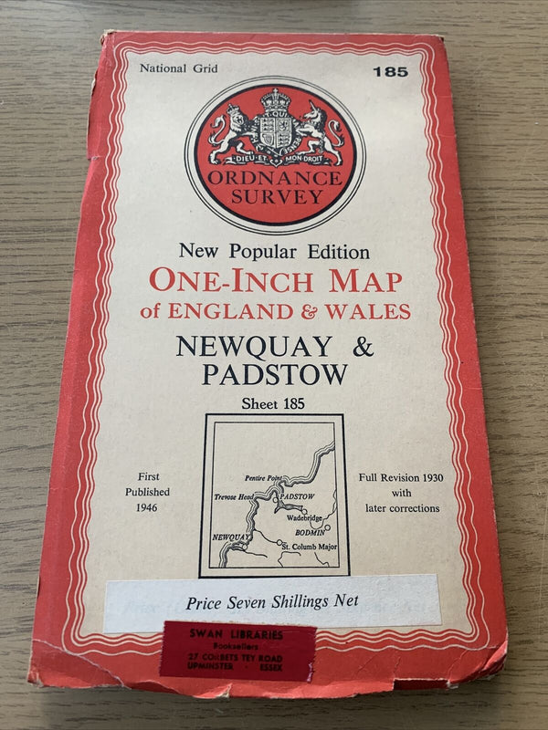 Newquay & Padstow Vintage Ordnance Survey Cloth Map 1946 Sixth Series No 185