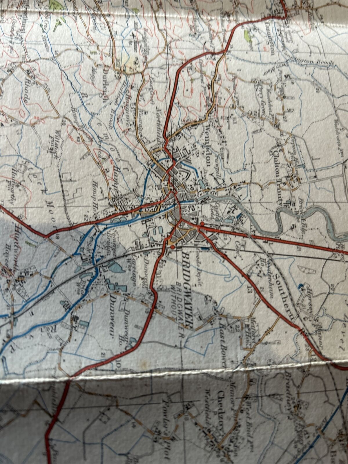 BRIDGEWATER & QUANTOCK HILLS Ordnance Survey Cloth 1 Inch Map 1936? No 120