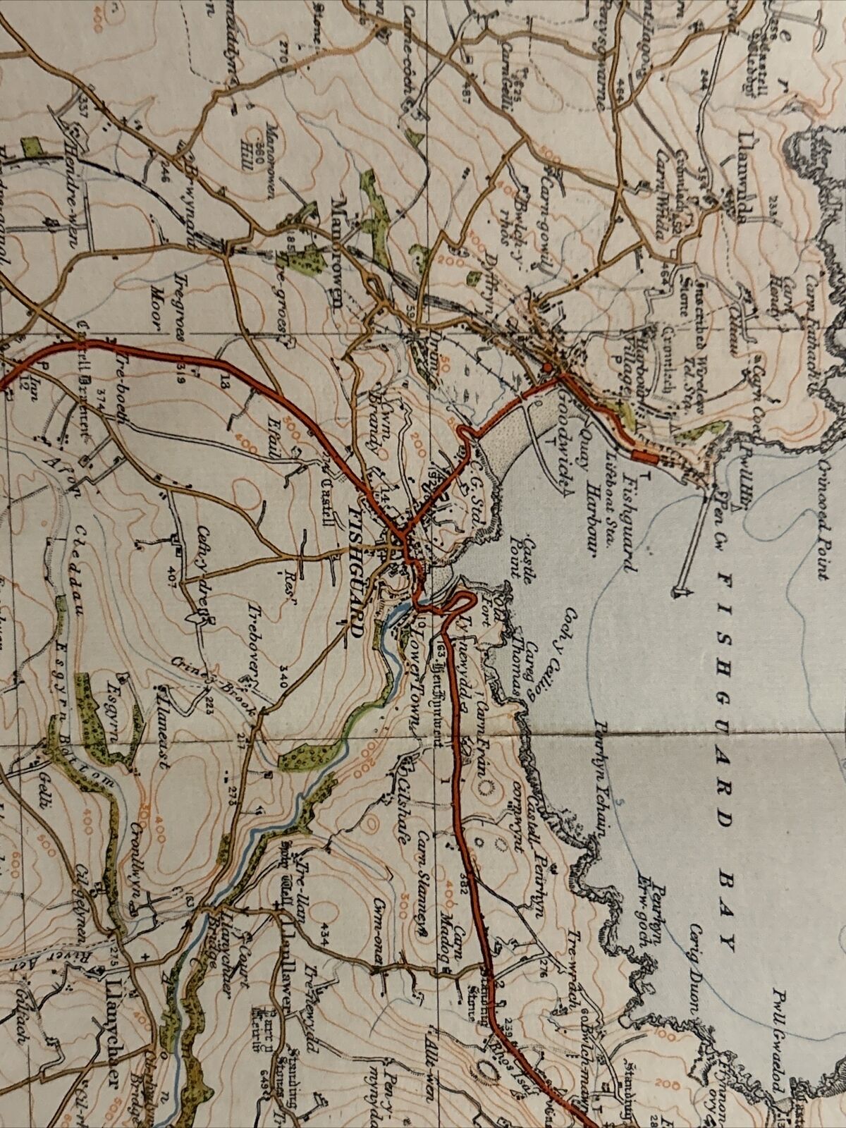 ST DAVIDS & CARDIGAN Ordnance Survey Cloth One Inch Map 1923 No 88 Contoured