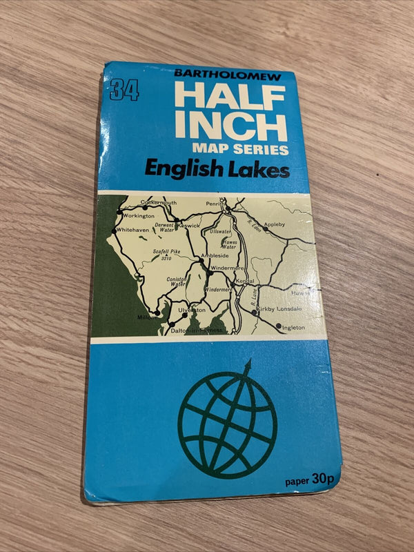 Bartholomew Half Inch Map No 34 English Lakes 1973 Kendal Whitehaven Penrith