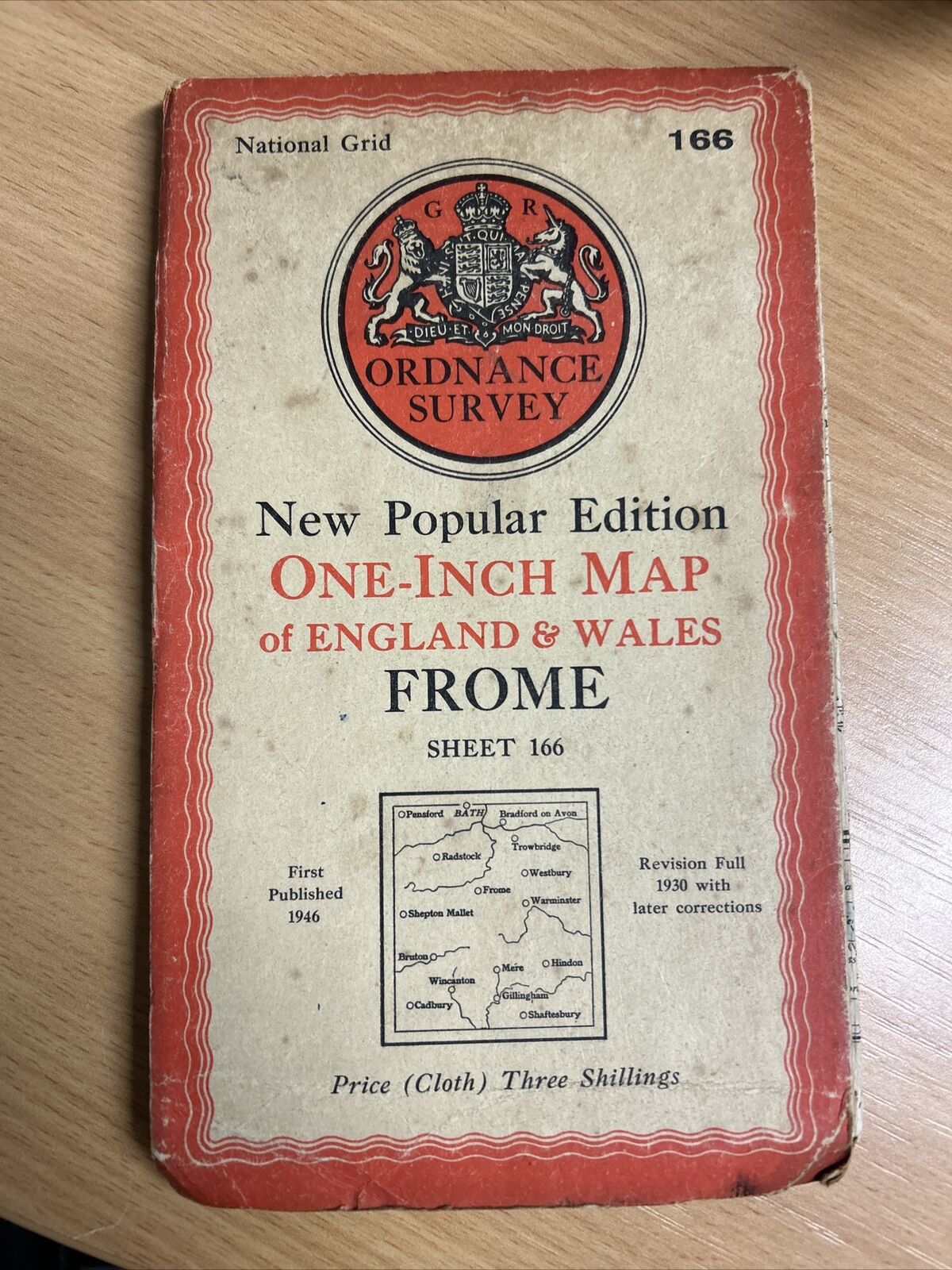 FROME Ordnance Survey Cloth One Inch Map 1947 Sixth Edition Sheet 166 Wincanton