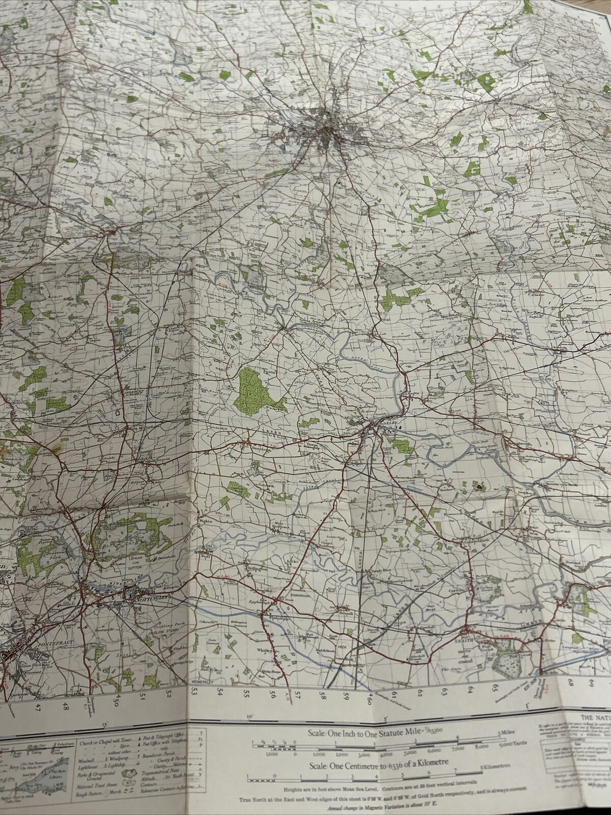 YORK Ordnance Survey Sixth Series CLOTH One inch 1947 Sheet 97 Goole Selby