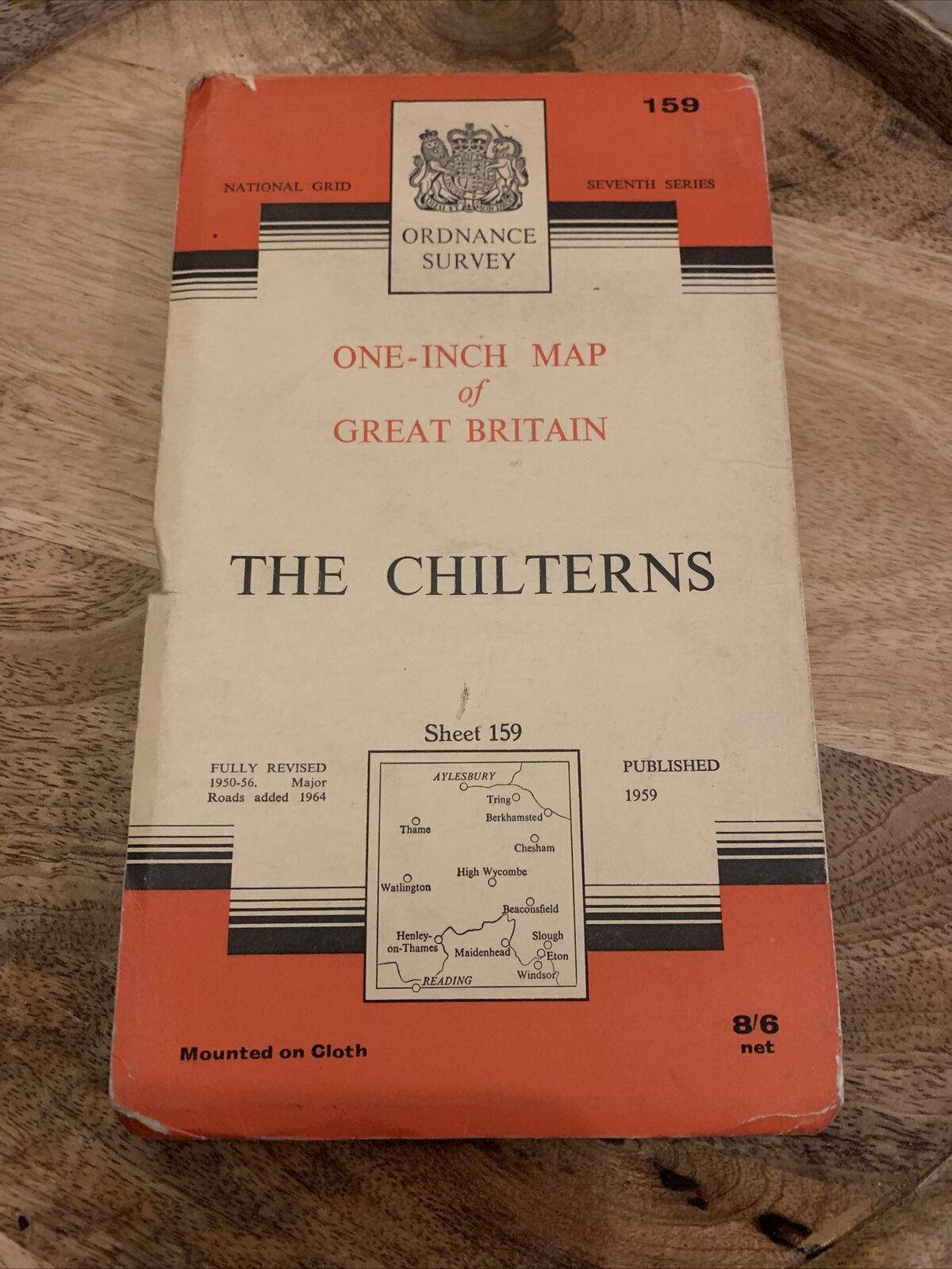 The CHILTERNS Ordnance Survey CLOTH Map 1959  Seventh Series No 159 Windsor