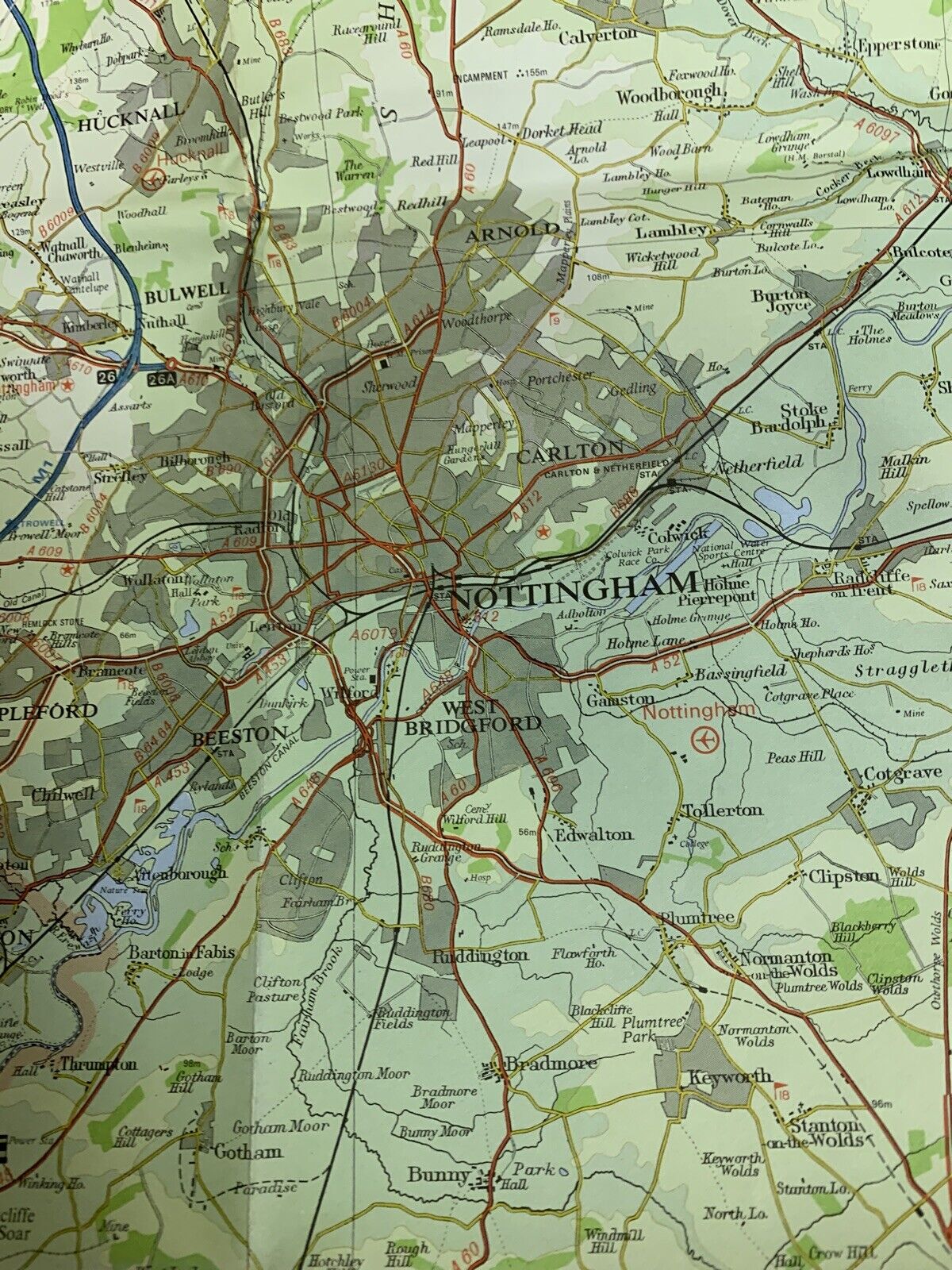 DERBY & NOTTINGHAM - Bartholomew National Map Series No 24 - 1976 Leicester