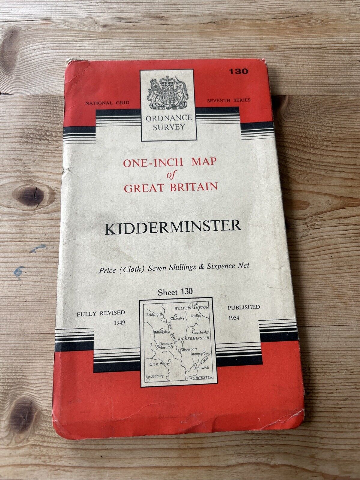 KIDDERMINSTER Ordnance Survey CLOTH Seventh Series Map One Inch 1954 Sheet 130