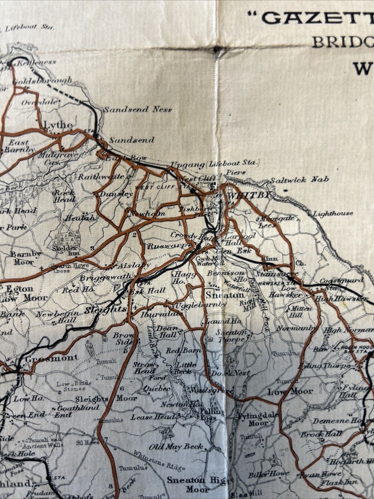 WHITBY Hornes Tourist Cloth Map 1906? Produced By Gall & Inglis Saltburn