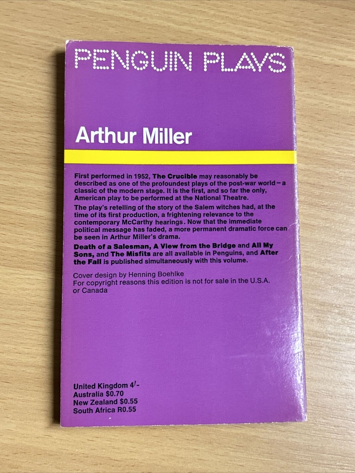 THE CRUCIBLE Arthur Miller, Penguin Plays 1968 PL78 Salem Witches