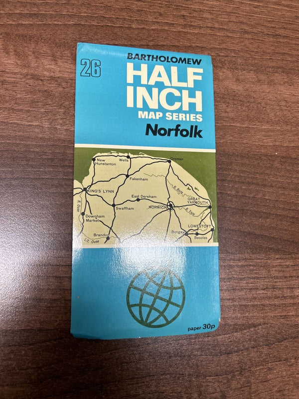 NORFOLK Bartholomew - Half Inch Map 1970 No 26 Norwich Kings Lynn Lowestoft