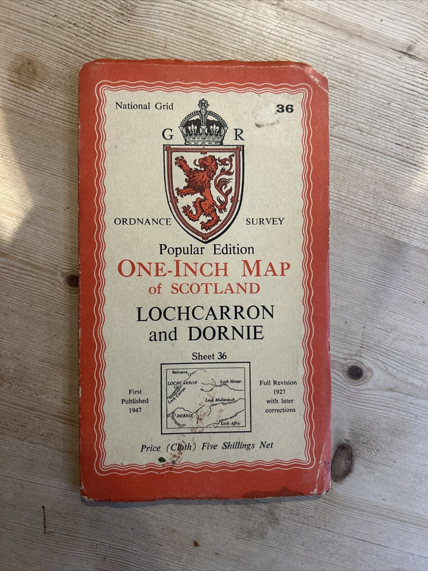 LOCHCARRON & DORNIE Ordnance Survey CLOTH One Inch Sheet 36 Popular 1947