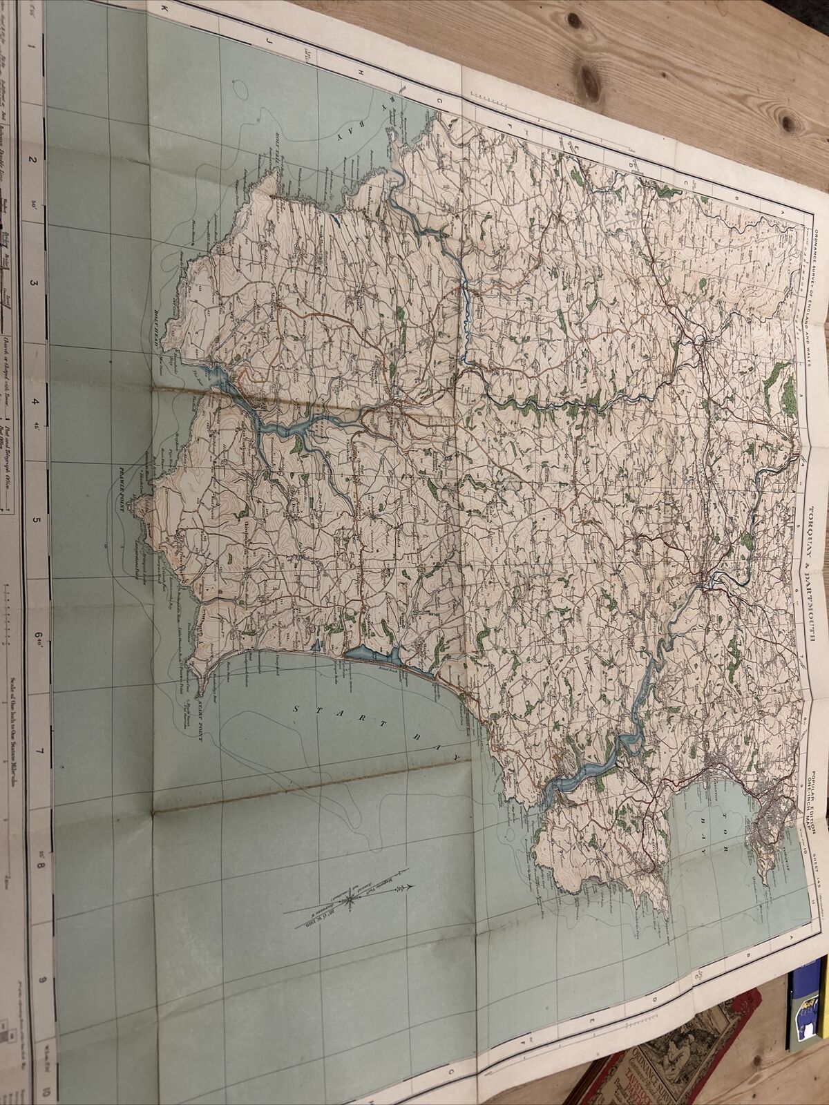 TORQUAY & DARTMOUTH Ordnance Survey CLOTH One Inch Map 1919 Sheet 145 Contoured