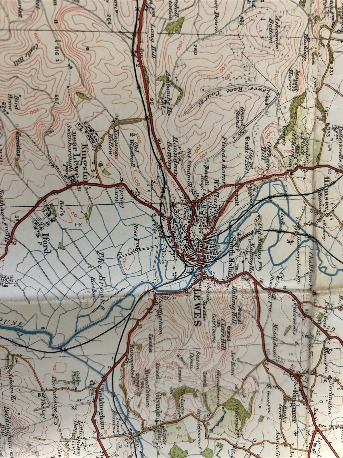 BRIGHTON & EASTBOURNE Ordnance Survey CLOTH 1 Inch Map 1920 Sheet 134 Contoured