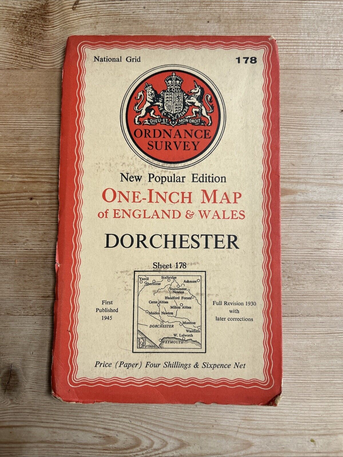 DORCHESTER Ordnance Survey Paper Map 1945 Sixth Series Sheet 178 Weymouth