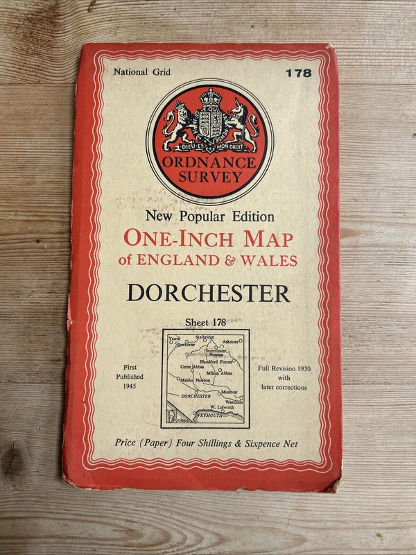 DORCHESTER Ordnance Survey Paper Map 1945 Sixth Series Sheet 178 Weymouth