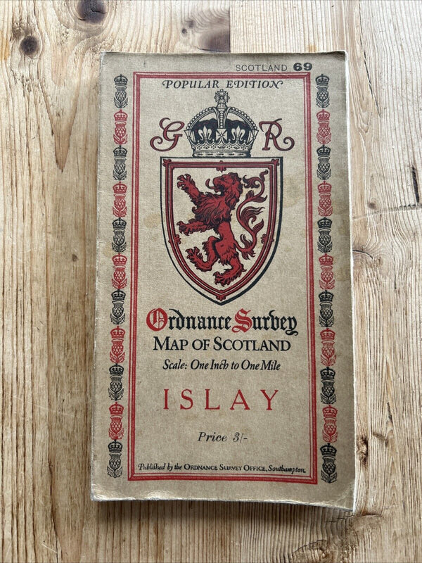 ISLAY Ordnance Survey One Inch CLOTH Sheet 69 Popular Edition 1926 Port Ellen