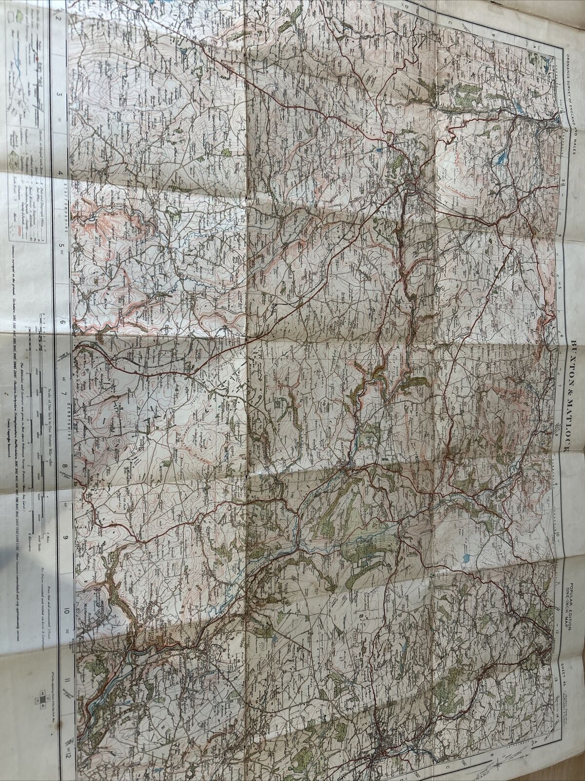 BUXTON & MATLOCK Ordnance Survey cloth 1 Inch Map 1936? No 45 Chesterfield