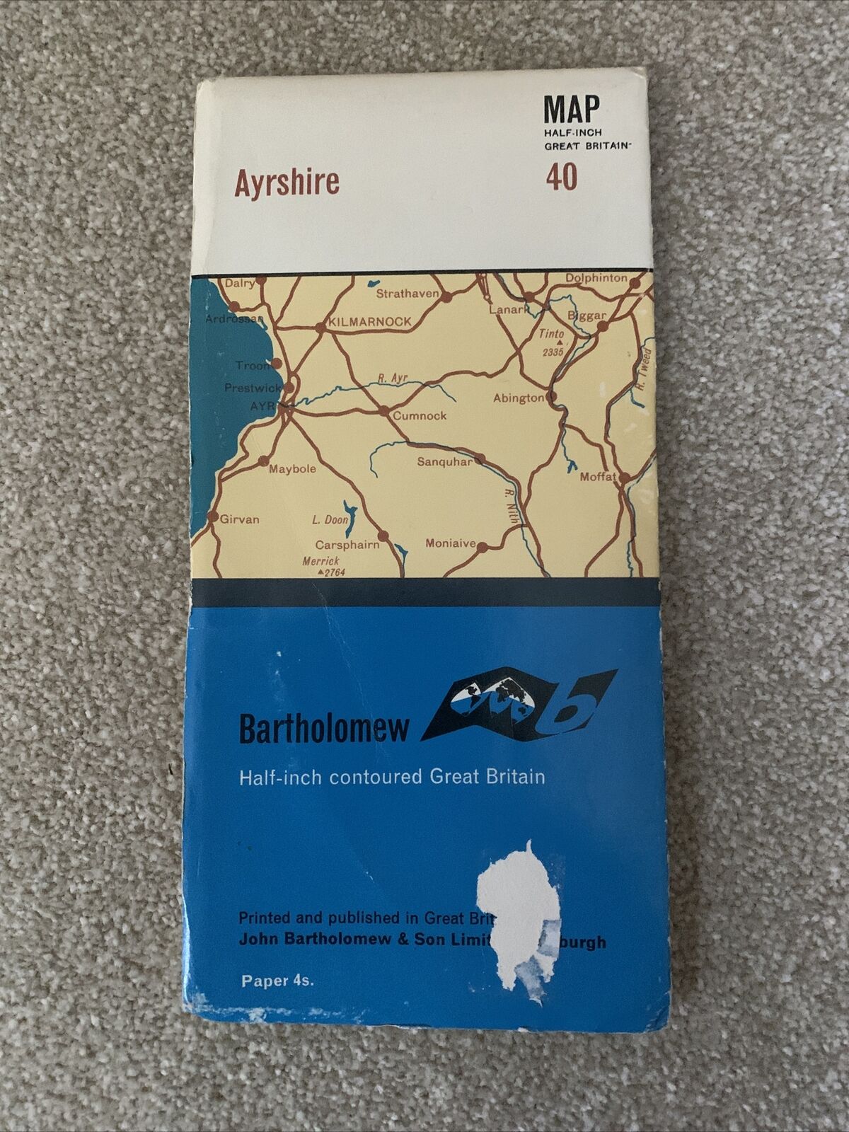 AYRSHIRE Bartholomew - Half Inch Map 1968 No 40 Kilmarnock Moniaive Girvan