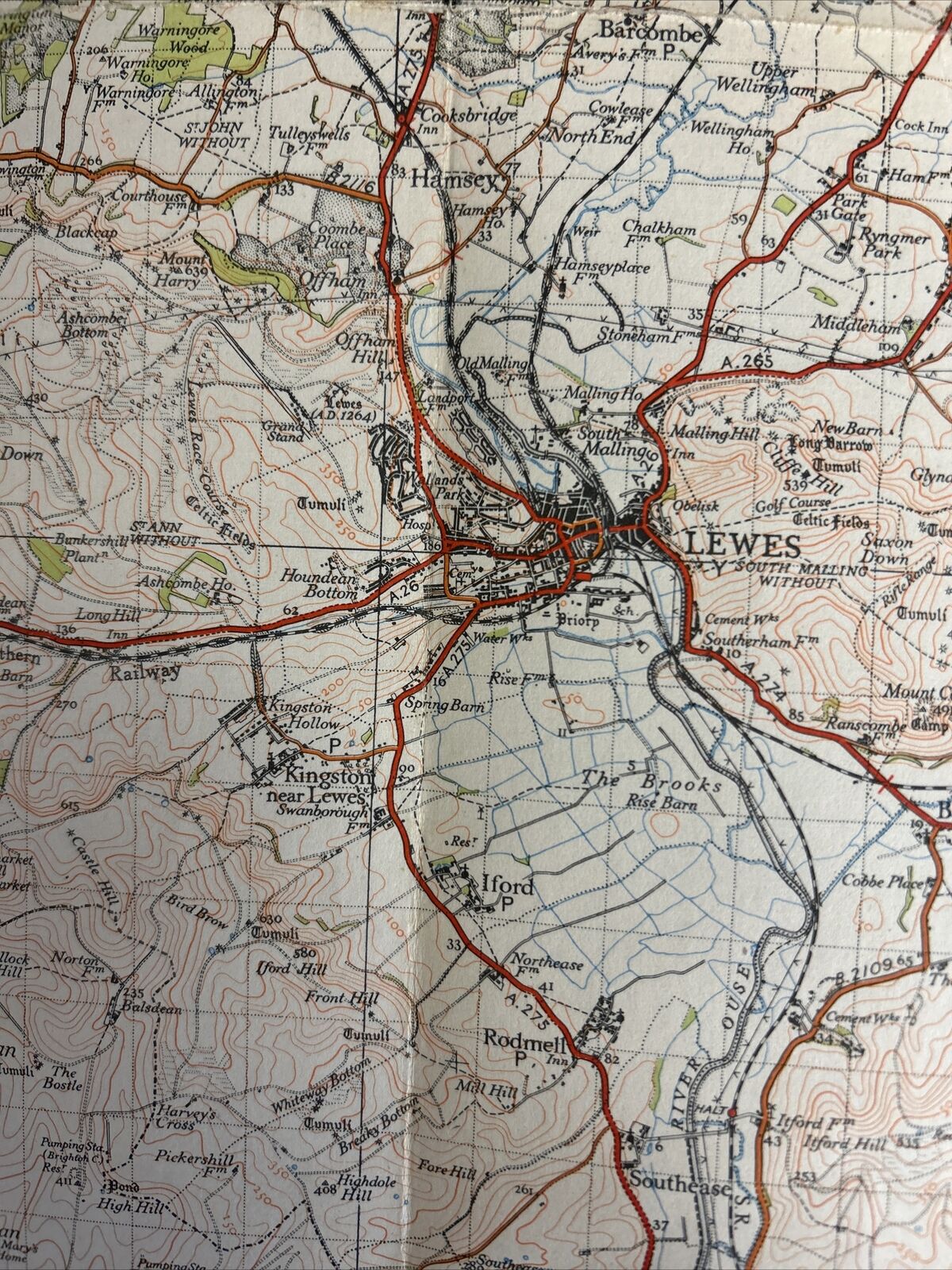 EASTBOURNE Ordnance Survey Cloth One Inch Map 1940 Sixth Edition Sheet 183