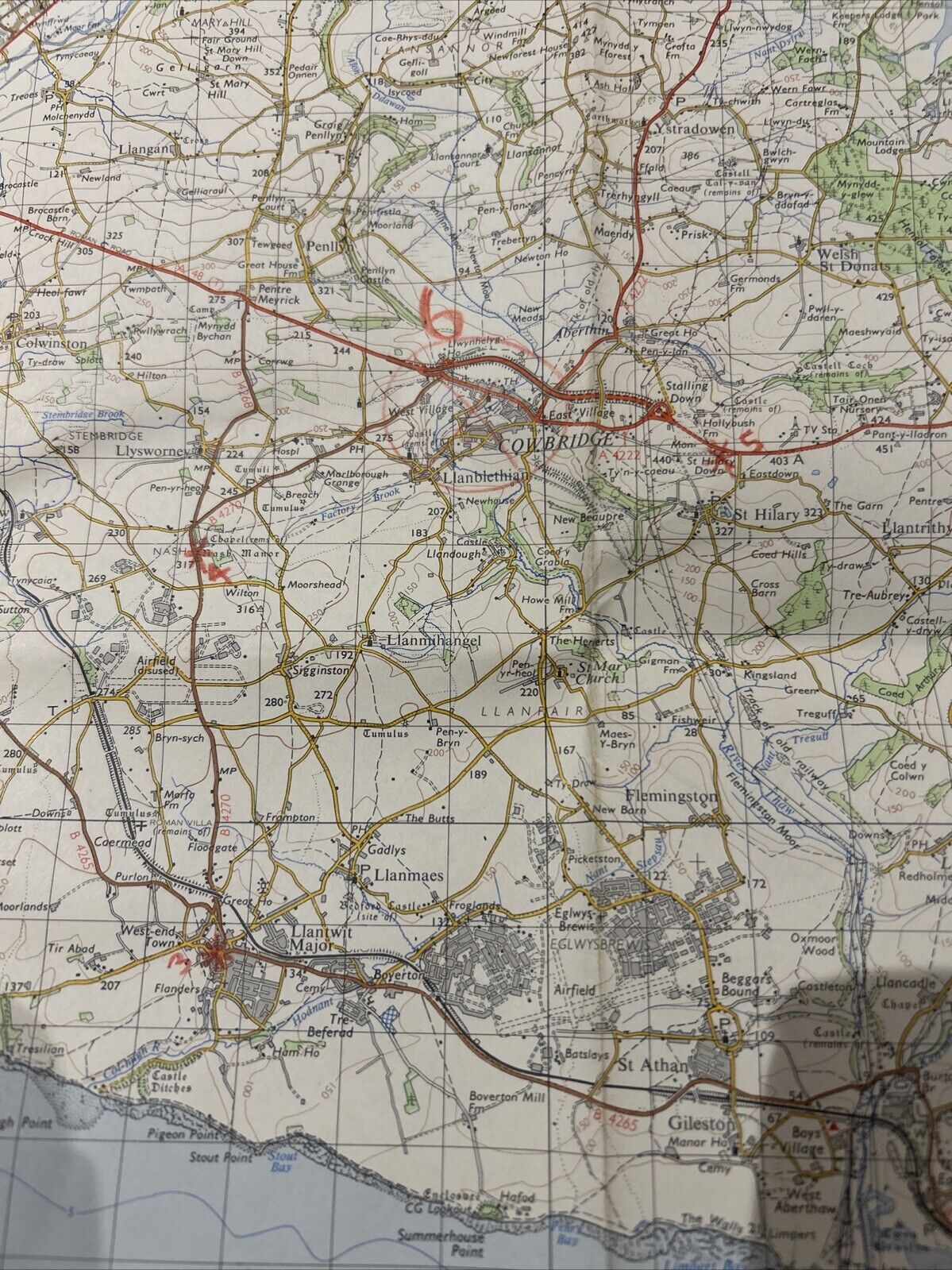 CARDIFF Ordnance Survey One Inch Map Sheet 154 Reasonable Condition 1966 Marks