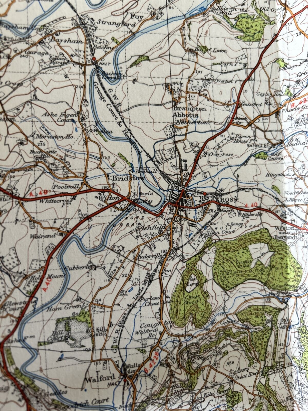 HEREFORD Ordnance Survey Cloth One Inch Map 1947 Sixth Edition Sheet 142 Pandy