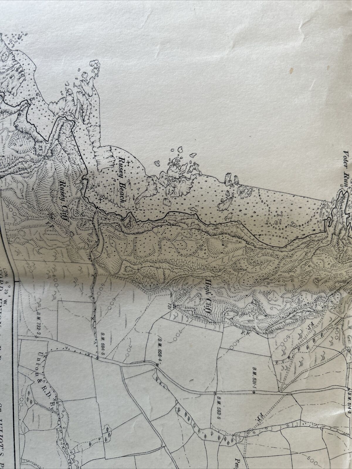 CAMBEAK Cornwall Ordnance Survey Sheet MAP 1907 Second Edition Rusey Beach