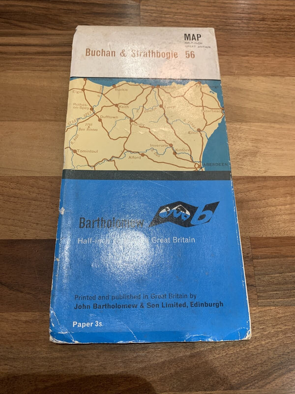 Bartholomew Half Inch Map Buchan & Strathbogie  No 56 1963 Scotland Lossiemouth