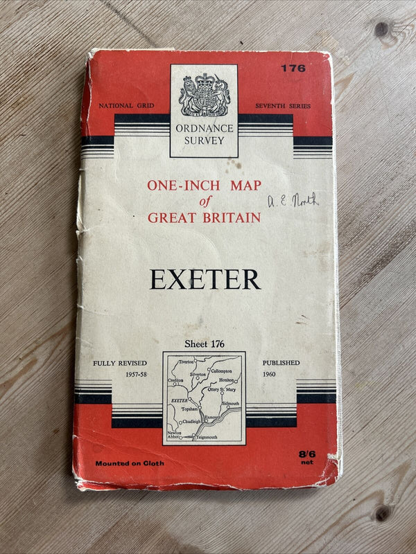 EXETER Ordnance Survey Seventh Series Cloth One inch 1960 Sheet 176 Sidmouth