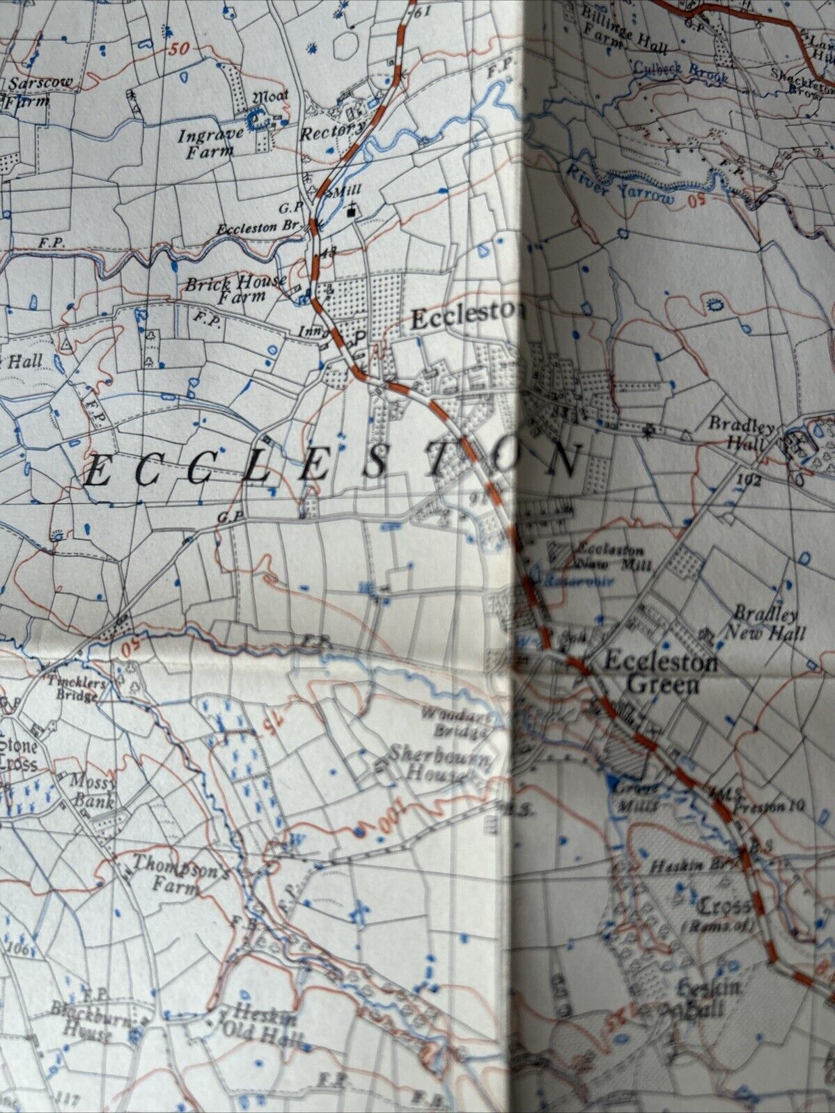 CHORLEY CHARNOCK RICHARD Ordnance Survey Sheet 34/51 1:25000 1947 Parbold Euxton