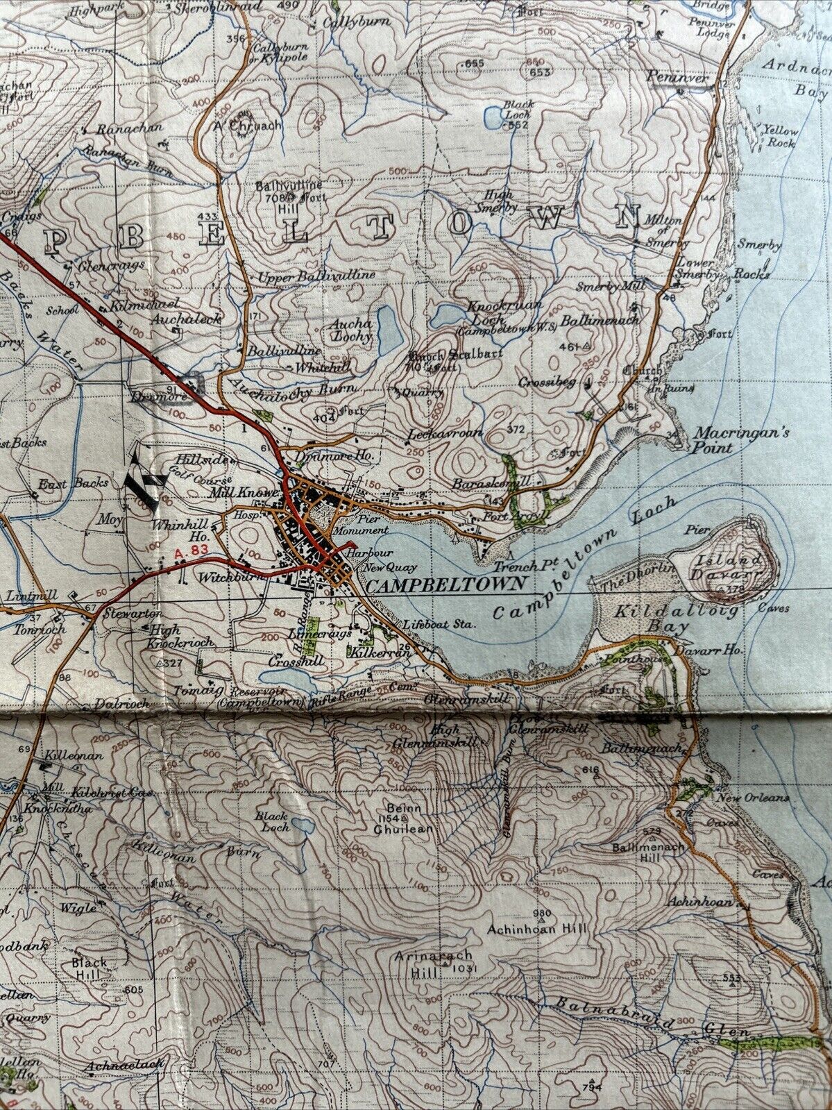 KINTYRE Ordnance Survey One Inch Sheet 65 Popular Edition 1925 Arran Campbeltown