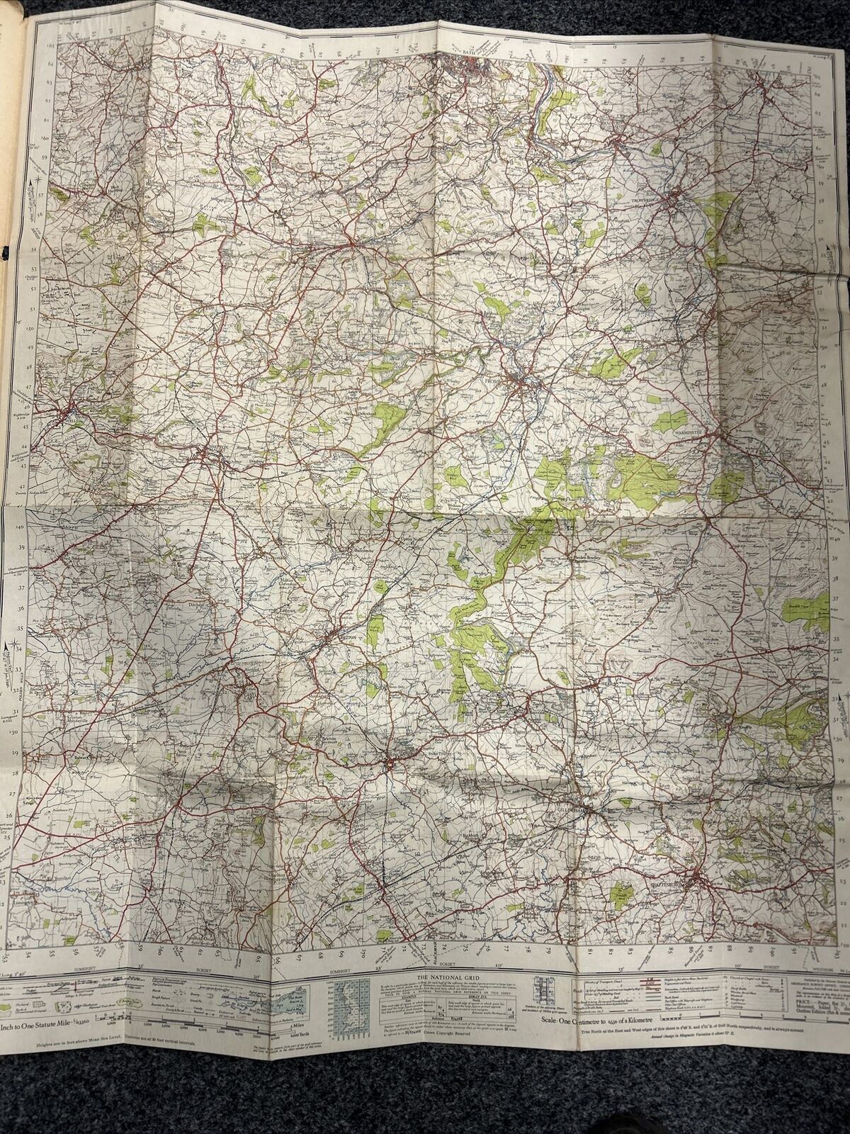 FROME Ordnance Survey Cloth One Inch Map 1947 Sixth Edition Sheet 166 Wincanton