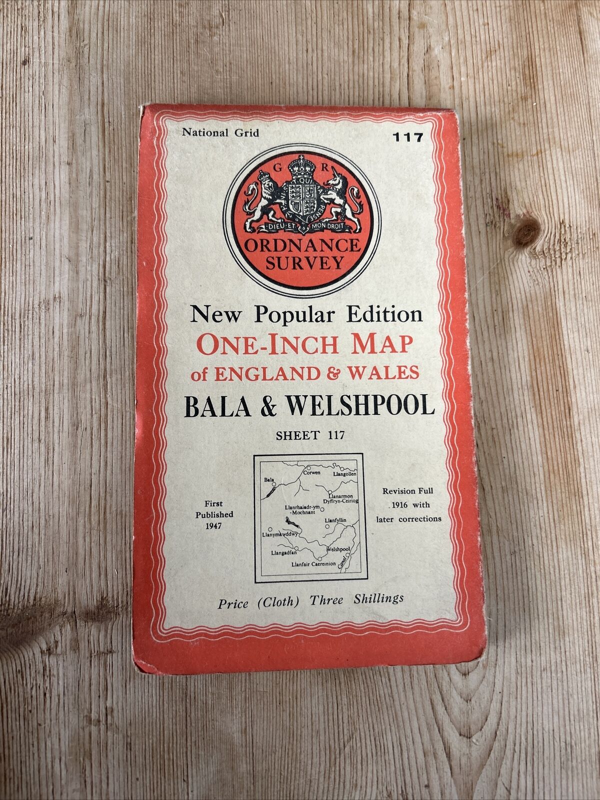 BALA & WELSHPOOL Ordnance Survey Cloth One Inch Map 1947 Sixth Edition Sheet 117