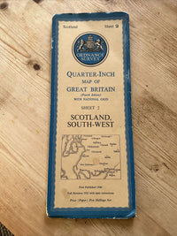 SCOTLAND SOUTH WEST Ordnance Survey Paper Sheet 2 Quarter Inch Map 4th Ed 1946