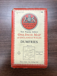 DUMFRIES Ordnance Survey Cloth One Inch Map 1947 Sixth Edition Sheet 75 Gretna