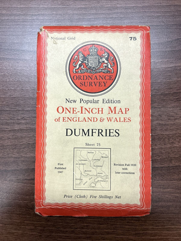 DUMFRIES Ordnance Survey Cloth One Inch Map 1947 Sixth Edition Sheet 75 Gretna