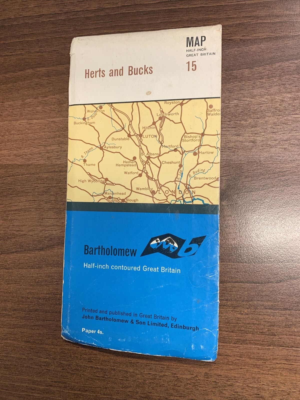 HERTS & BUCKS Bartholomews Half Inch Map No 15 1969 Including Tring Brentwood