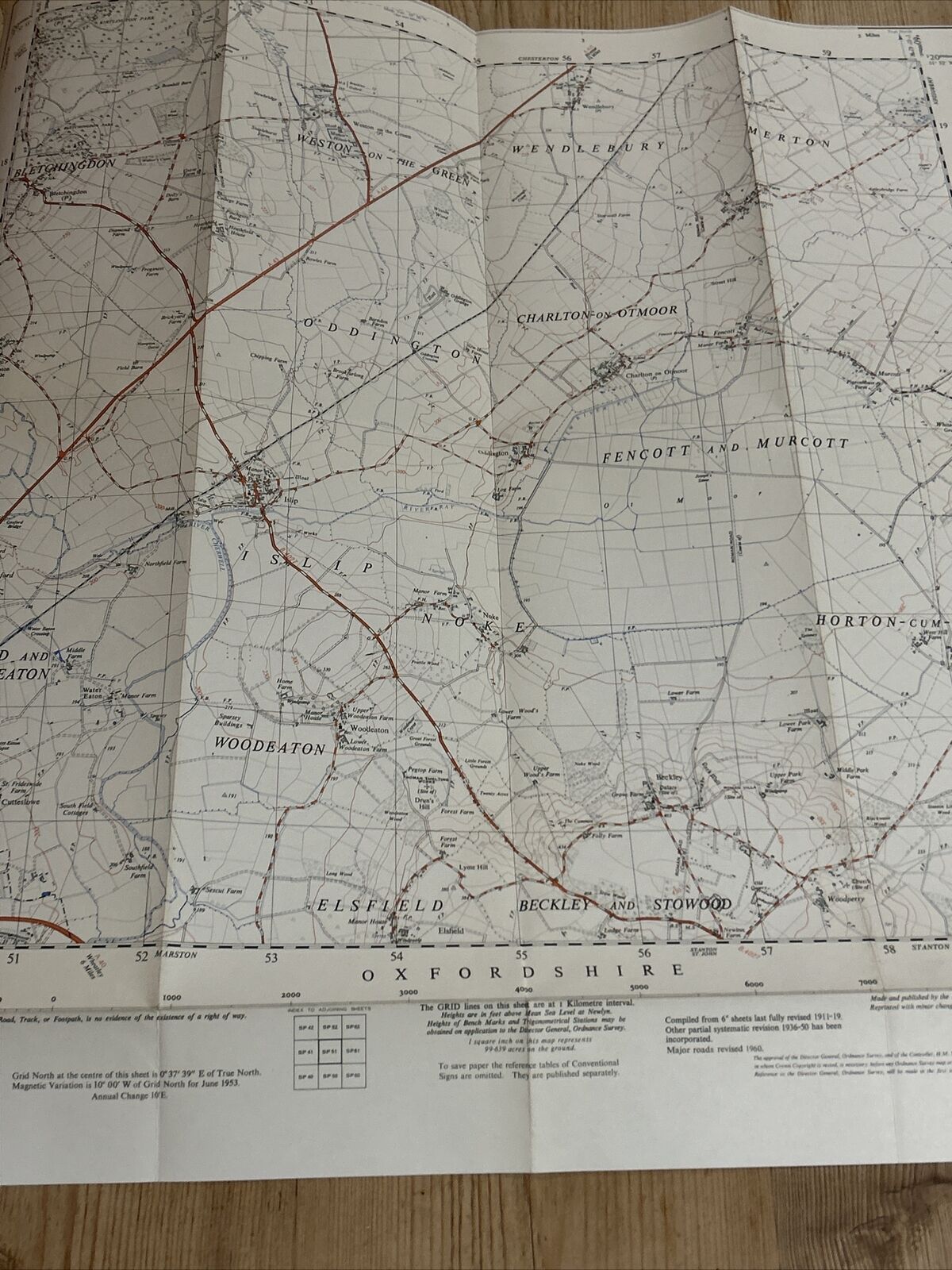 ISLIP ODDINGTON WESTON ON THE GREEN Paper Ordnance Survey Map SP51 1:25000 1951