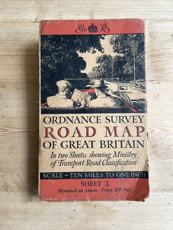 1932 Ordnance Survey CLOTH Road Map - Sheet 2 South Ten Miles To Inch Route Plan